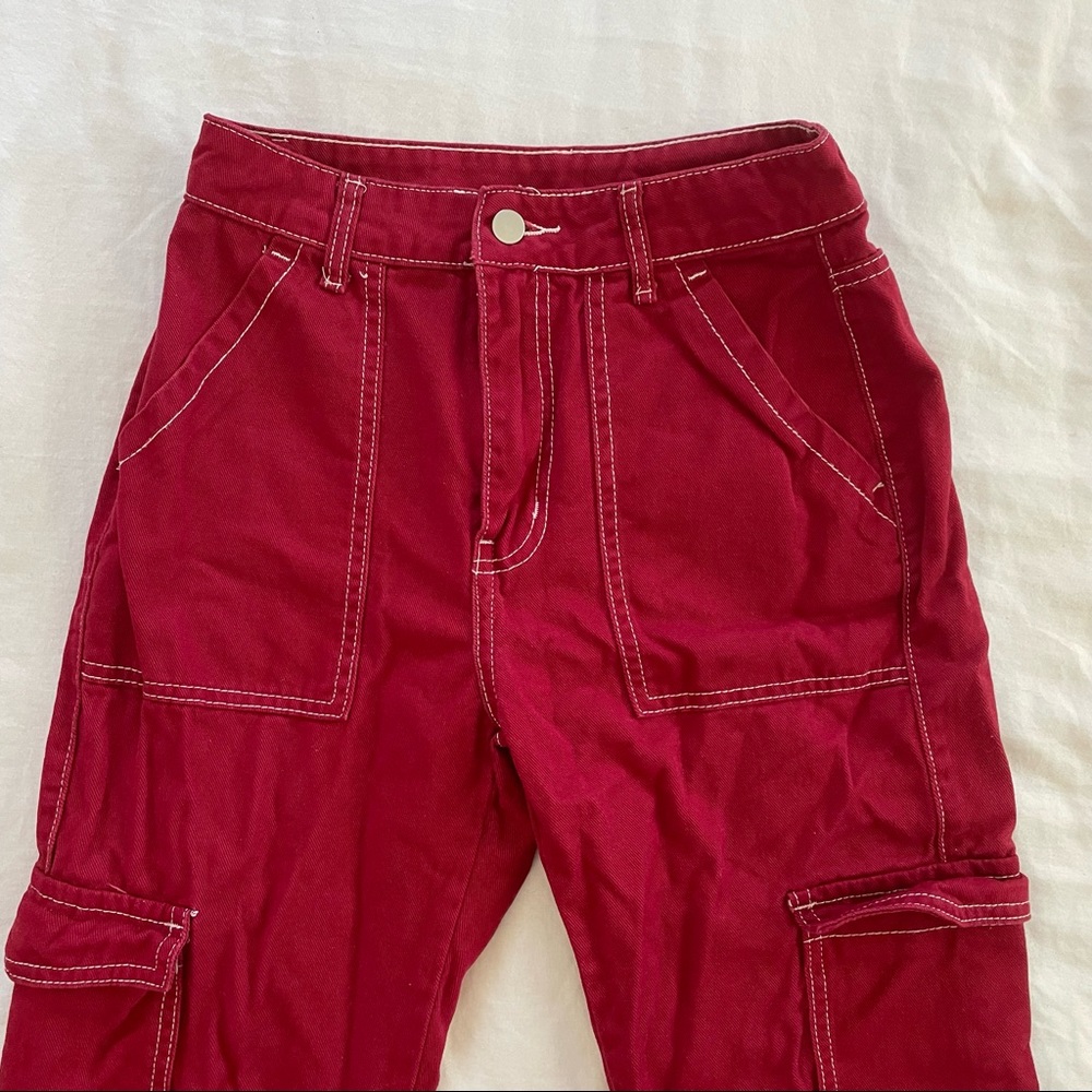 red carpenter pants